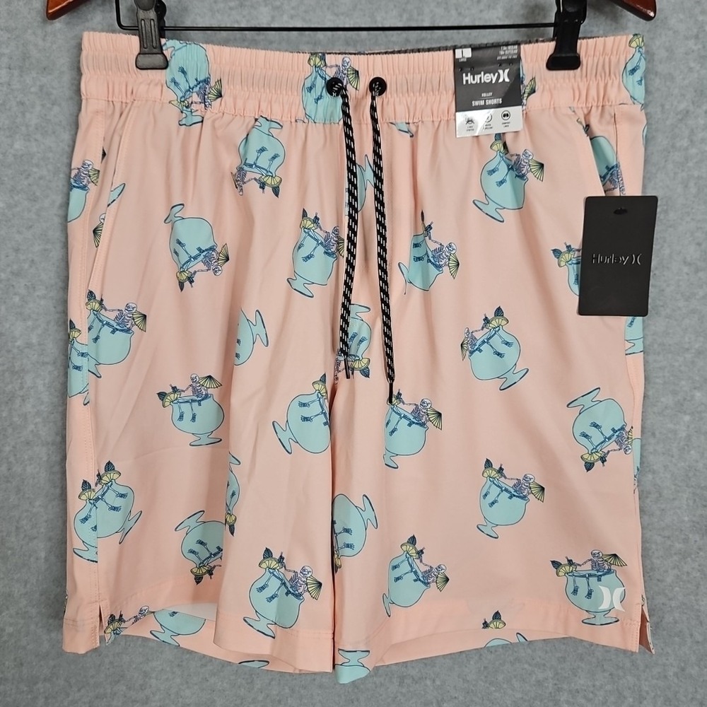 Hurley Stay Til Two Volley Swim Shorts Tropical‎ Drink Pink Men's Sz Large New